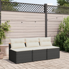 vidaXL 2 db fekete polyrattan karfa nélküli kerti kanapé párnákkal kerti bútor