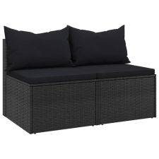 vidaXL 2 db fekete polyrattan kerti középső kanapé párnákkal (362332) kerti bútor