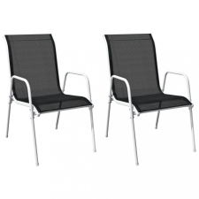 vidaXL 2 db fekete rakásolható acél és textilén kerti szék kerti bútor