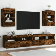 vidaXL 2 db füstös tölgy fali TV-szekrény LED-ekkel 40x30x60,5 cm bútor