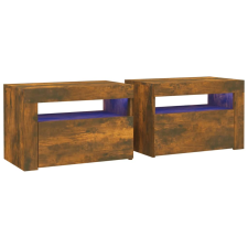 vidaXL 2 db füstös tölgy színű éjjeliszekrény LED-ekkel 60x35x40 cm (3144972) bútor