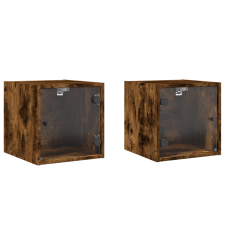 vidaXL 2 db füstös tölgy színű éjjeliszekrény üvegajtókkal 35x37x35 cm (836471) bútor