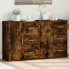 vidaXL 2 db füstös tölgy színű szerelt fa tálalószekrény 60x31x70 cm bútor