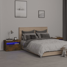 vidaXL 2 db füstös tölgyszínű éjjeliszekrény LED fényekkel 60x35x40 cm bútor