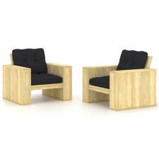 vidaXL 2 db impregnált fenyőfa kerti szék fekete párnákkal kerti bútor