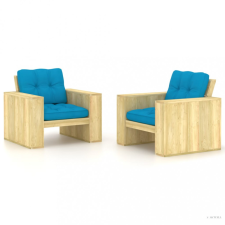 vidaXL 2 db impregnált fenyőfa kerti szék kék párnákkal kerti bútor