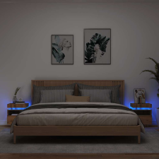 vidaXL 2 db kézműves tölgy éjjeliszekrény LED-fényekkel 40x39x48,5 cm bútor
