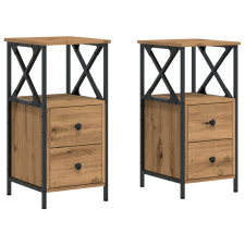 vidaXL 2 db kézműves tölgyszínű szerelt fa éjjeliszekrény 34x35,5x70cm (857253) bútor