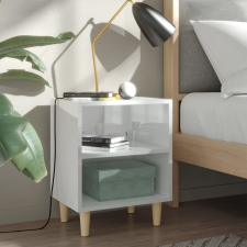 vidaXL 2 db magasfényű fehér éjjeliszekrény fa lábakkal 40x30x50 cm bútor