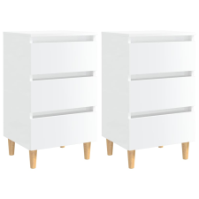 vidaXL 2 db magasfényű fehér éjjeliszekrény fa lábakkal 40x35x69 cm (805900) bútor