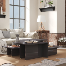 vidaXL 2 db magasfényű szürke forgácslap dohányzóasztal 111,5x50x33 cm bútor