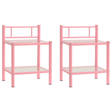 vidaXL 2 db rózsaszín és átlátszó fém és üveg éjjeliszekrény bútor