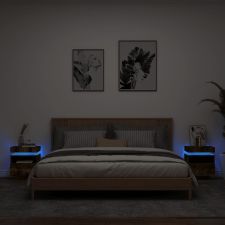 vidaXL 2 db sonoma-tölgy éjjeliszekrény LED-fényekkel 40x39x48,5 cm bútor