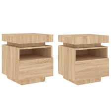 vidaXL 2 db sonoma-tölgy éjjeliszekrény LED-fényekkel 40x39x48,5 cm (836789) bútor