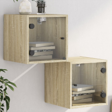 vidaXL 2 db sonoma tölgy színű éjjeliszekrény üvegajtókkal 35x37x35 cm bútor