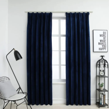vidaXL 2 db sötétkék bársony sötétítőfüggöny kampókkal 140 x 225 cm lakástextília