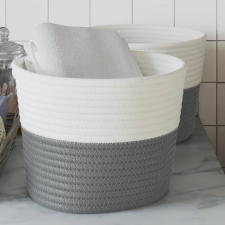 vidaXL 2 db szürke-fehér pamut tárolókosár Ø24 x 18 cm bútor
