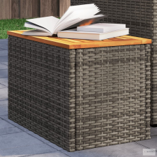 vidaXL 2 db szürke polyrattan és tömör fa kerti kisasztal 55x34x37 cm kerti bútor