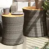 vidaXL 2 db szürke polyrattan kerti kisasztal fa asztallappal