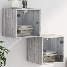 vidaXL 2 db szürke sonoma színű éjjeliszekrény üvegajtóval 35x37x35 cm bútor