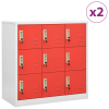 vidaXL 2 db világosszürke-piros acél zárható szekrény 90x45x92,5cm