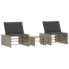 vidaXL 2 db világosszürke polyrattan napozóágy asztallal (368427) kerti bútor