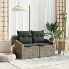 vidaXL 2-fős Kertisofa Tárolóval és Párnákkal Szürke Poly Rattan kerti bútor