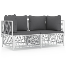 vidaXL 2-részes fehér acél kerti ülőgarnitúra párnákkal (3186812) kerti bútor