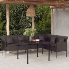 vidaXL 2 részes fekete polyrattan kerti étkezőgarnitúra párnával kerti bútor
