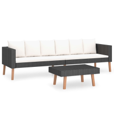 vidaXL 2 részes fekete polyrattan kerti ülőgarnitúra párnákkal (3059335) kerti bútor