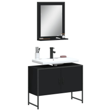 vidaXL 2 részes fekete szerelt fa fürdőszobai szekrényszett fürdőszoba bútor