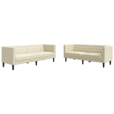 vidaXL 2 részes krémszínű műbőr Chesterfield kanapégarnitúra (3209275) bútor