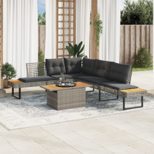vidaXL 2 részes szürke polyrattan/akácfa kerti kanapészett párnákkal (3277500) kerti bútor