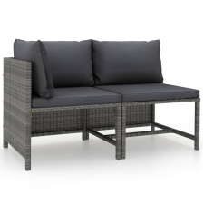 vidaXL 2 részes szürke polyrattan kerti kanapészett párnákkal  (313506) kerti bútor