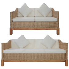 vidaXL 2-részes természetes rattan kanapészett párnákkal (278615) bútor