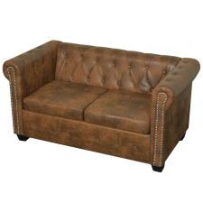 vidaXL 2 személyes barna műbőr Chesterfield kanapé  (243619) bútor