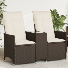 vidaXL 2 személyes barna polyrattan dönthető kerti kanapé asztallal kerti bútor