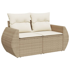 vidaXL 2 személyes bézs polyrattan kerti kanapé párnával (366080) kerti bútor