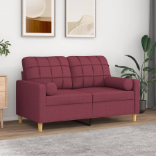 vidaXL 2 személyes bordó szövet kanapé díszpárnákkal 120 cm bútor
