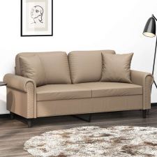 vidaXL 2 személyes cappuccino színű műbőr kanapé díszpárnákkal 140 cm bútor