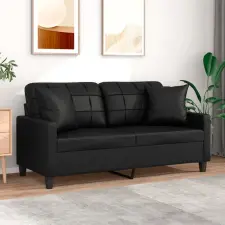 vidaXL 2 személyes fekete műbőr kanapé díszpárnákkal 140 cm bútor