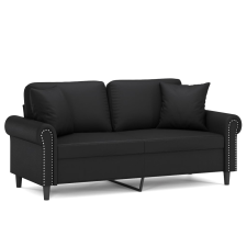 vidaXL 2 személyes fekete műbőr kanapé díszpárnákkal 140 cm (3200930) bútor