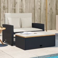 vidaXL 2 személyes fekete polyrattan/akácfa kerti kanapé párnával kerti bútor