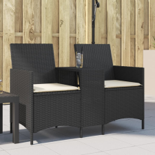 vidaXL 2 személyes fekete polyrattan kerti kanapé asztallal / párnával kerti bútor
