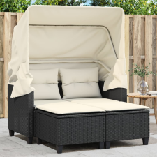 vidaXL 2 személyes fekete polyrattan kerti kanapé baldachinnal/székkel kerti bútor
