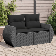 vidaXL 2 személyes fekete polyrattan kerti kanapé párnával kerti bútor