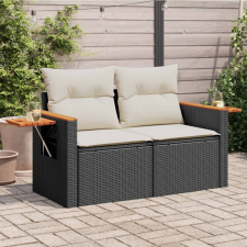 vidaXL 2 személyes fekete polyrattan kerti kanapé párnával kerti bútor