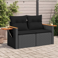 vidaXL 2 személyes fekete polyrattan kerti kanapé párnával kerti bútor