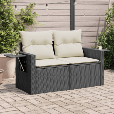 vidaXL 2 személyes fekete polyrattan kerti kanapé párnával kerti bútor