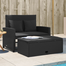 vidaXL 2 személyes fekete polyrattan kerti kanapé párnával kerti bútor